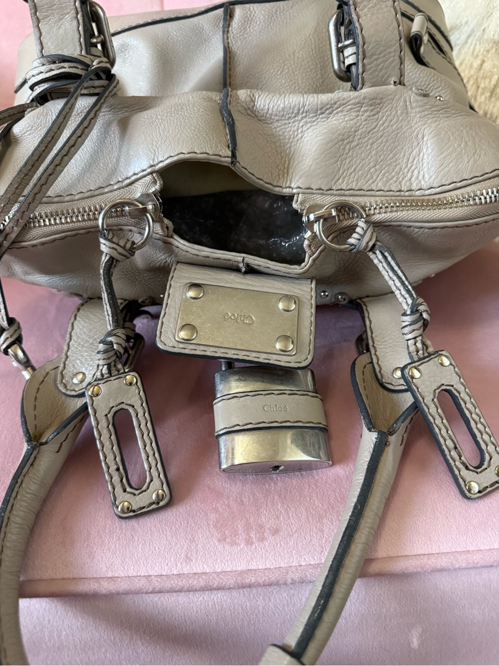 💯 Auth! Classic CHLOE  PADDINGTON Tan Leather  Handbag W Silver Tone Lock & Key - Picture 13 of 17